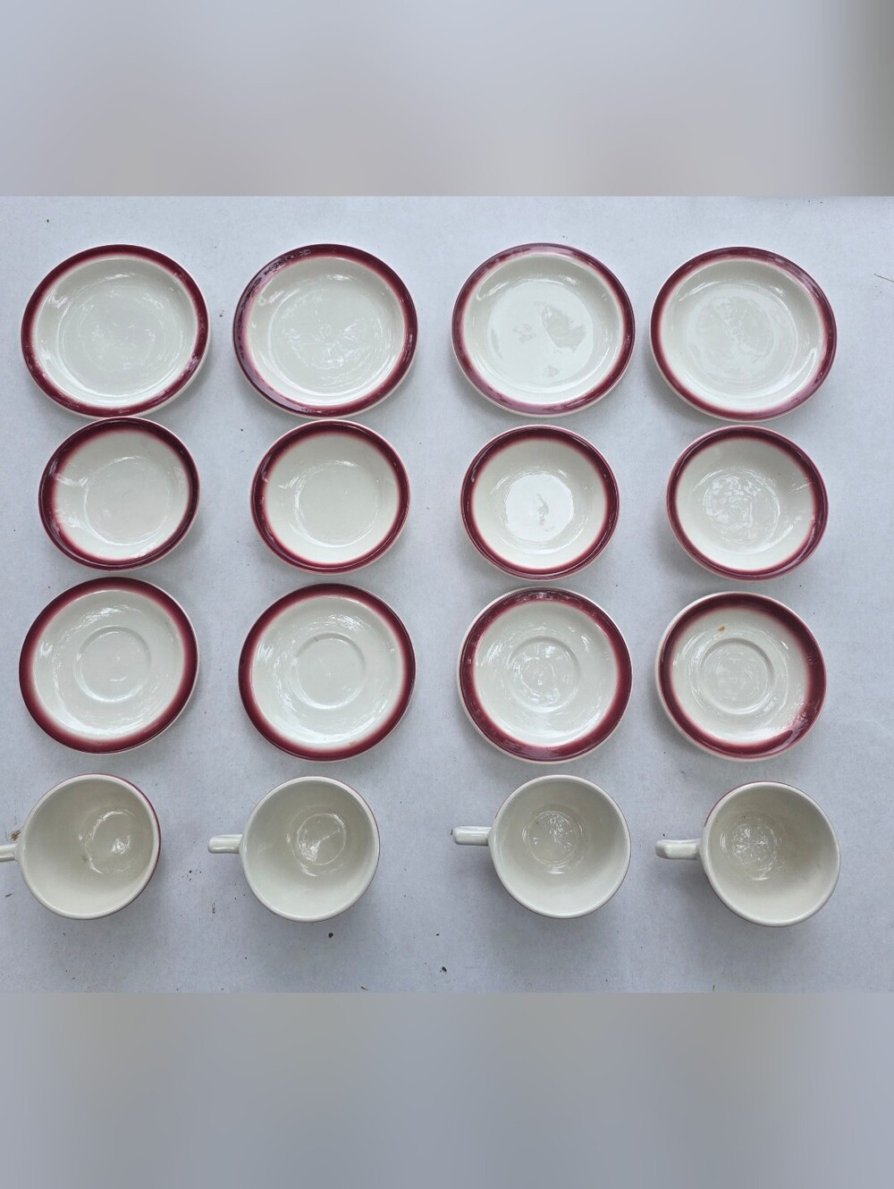 16pc Buf25 By Buffalo Pottery Red Border  White Ceramic Lunch Set With Backstamp